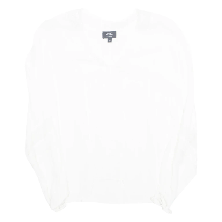 AVANT PREMIERE Womens Ruffle Blouse White V-Neck Long Sleeve M