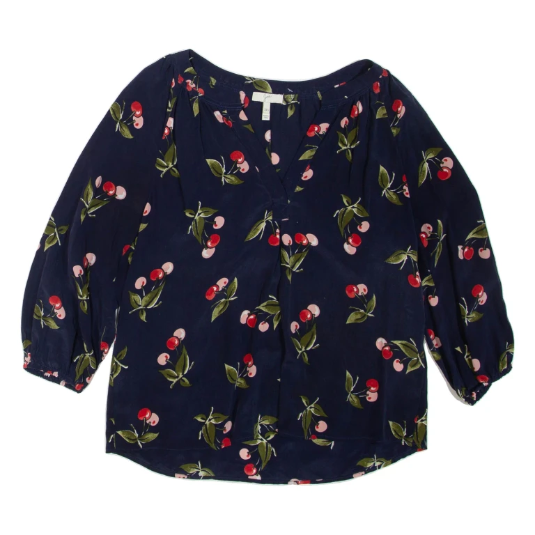 JOIE Womens Printed Blouse Blue Long Sleeve Silk Floral XXS