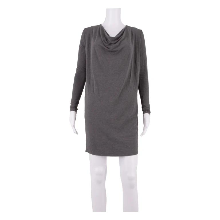 GANNI Womens Shift Dress Grey Long Sleeve Knee Length M