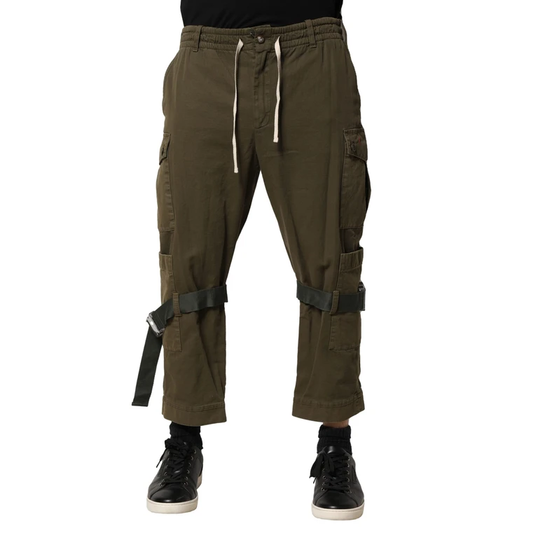 Dolce & Gabbana Brown Cotton Cargo Drawstring Pants Elastane - Men