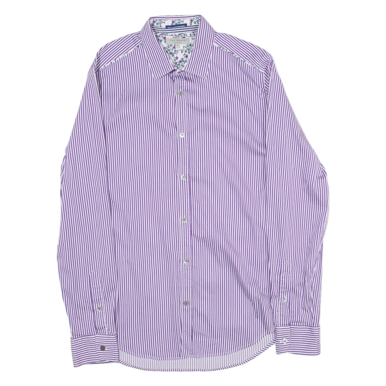TED BAKER Mens Shirt Purple Striped Long Sleeve S