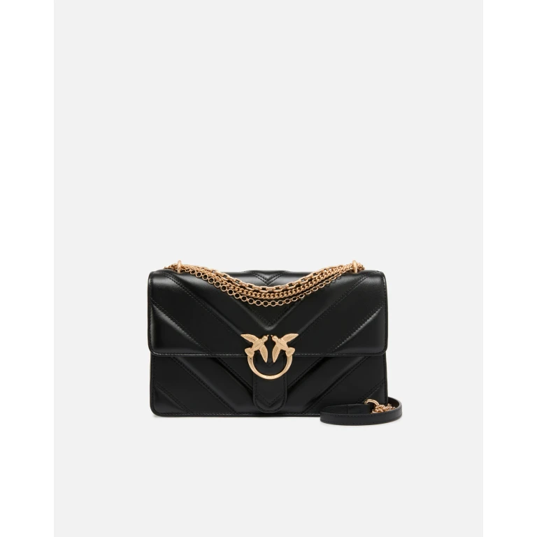 Pinko Love Bag One Bolso de hombro mediano en cuero y cuero nappa con chevron y triple cadena
