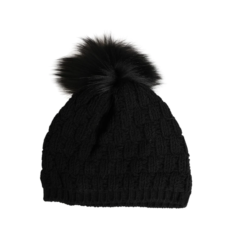 Dolce & Gabbana Black Acrylic Knitted Fur Winter Beanie Elastane Wool Accessory - Women