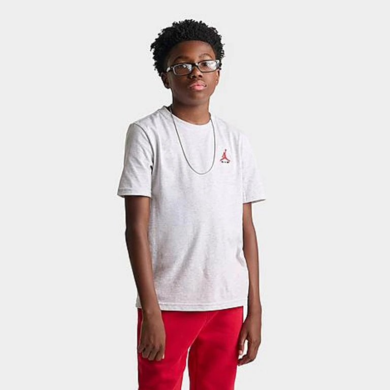 Jordan Big Kids Brooklyn Essentials Embroidered Jumpman T-Shirt in Grey Heather Size: Small