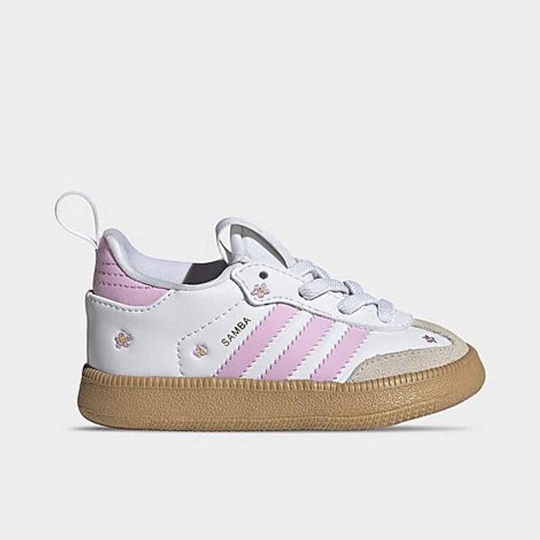 adidas Girls' Toddler Originals Samba Quickon Casual Shoes in Cloud White/Bliss Lilac/Alumina Size: 4.0