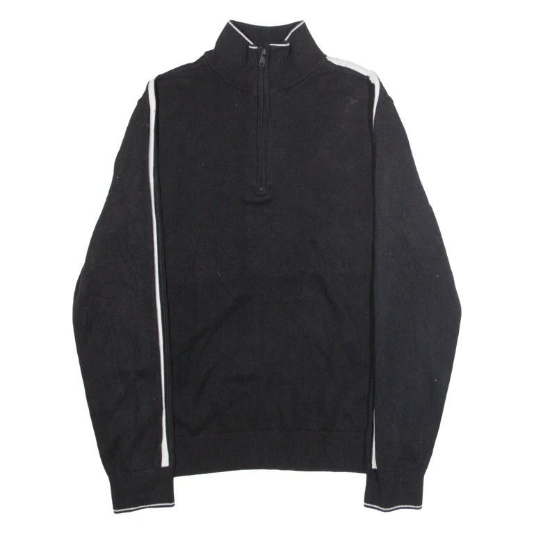 CALVIN KLEIN Mens Jumper Black 1/4 Zip Tight Knit L