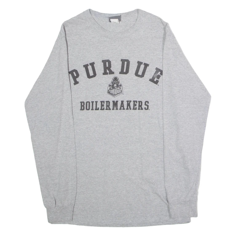MV SPORT Purdue Boilermakers Mens T-Shirt Grey Long Sleeve USA Crew Neck S