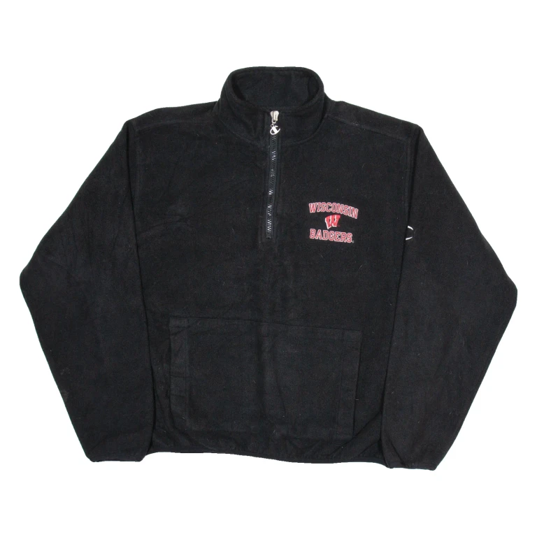 CHAMPION Wisconsin Badgers Mens Jumper Black 1/4 Zip Tight Knit L