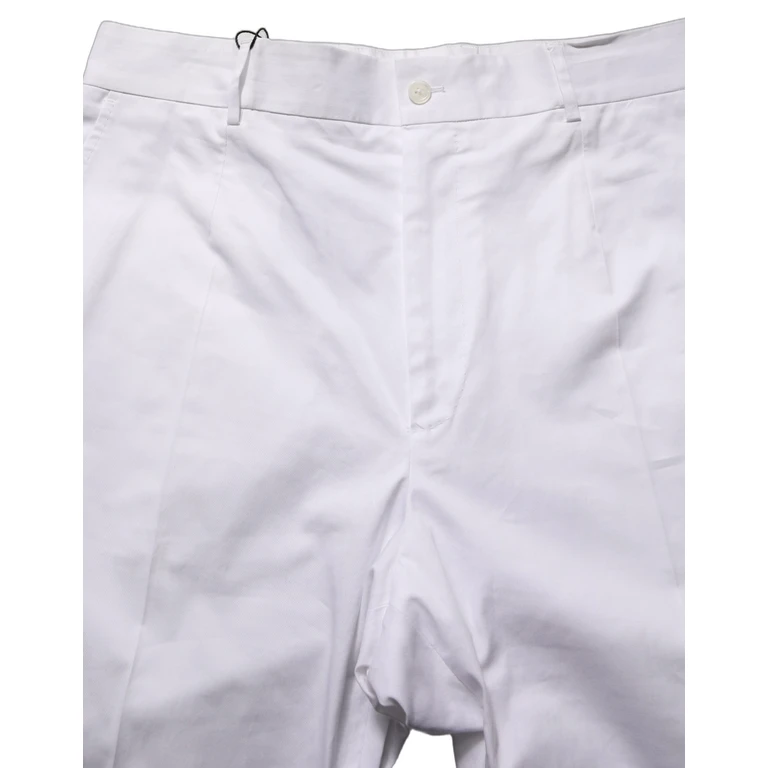 Dolce & Gabbana White Cotton Tapered Leg Dress Trouser Pants Elastane - Men