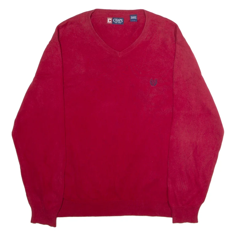 CHAPS Mens Jumper Red V-Neck Tight Knit L