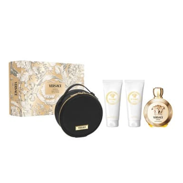 Eros 4 Pcs Set For Women: 3.4 Eau De Parfum Spray + 3.4 Body Lotion + 3.4 Bath & Shower Gel + Round Make Up Case