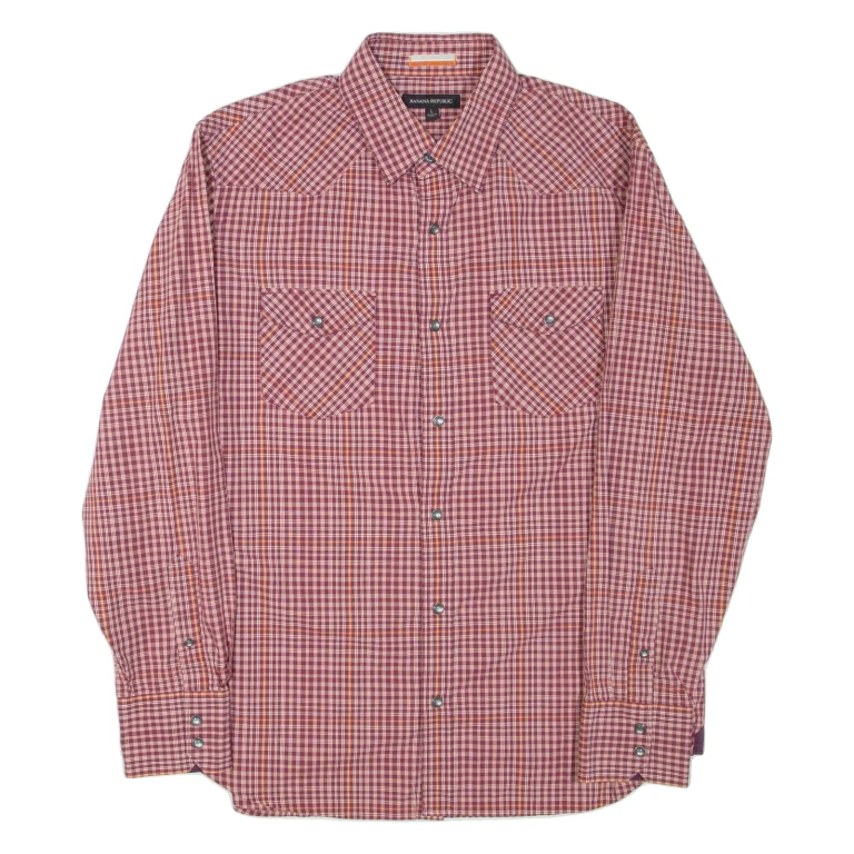 BANANA REPUBLIC Mens Shirt Maroon Check Long Sleeve L