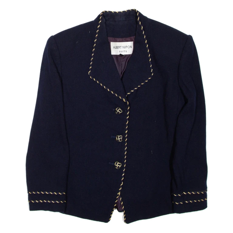 ALBERT NIPON SUITS Womens Blazer Coat Blue Wool S