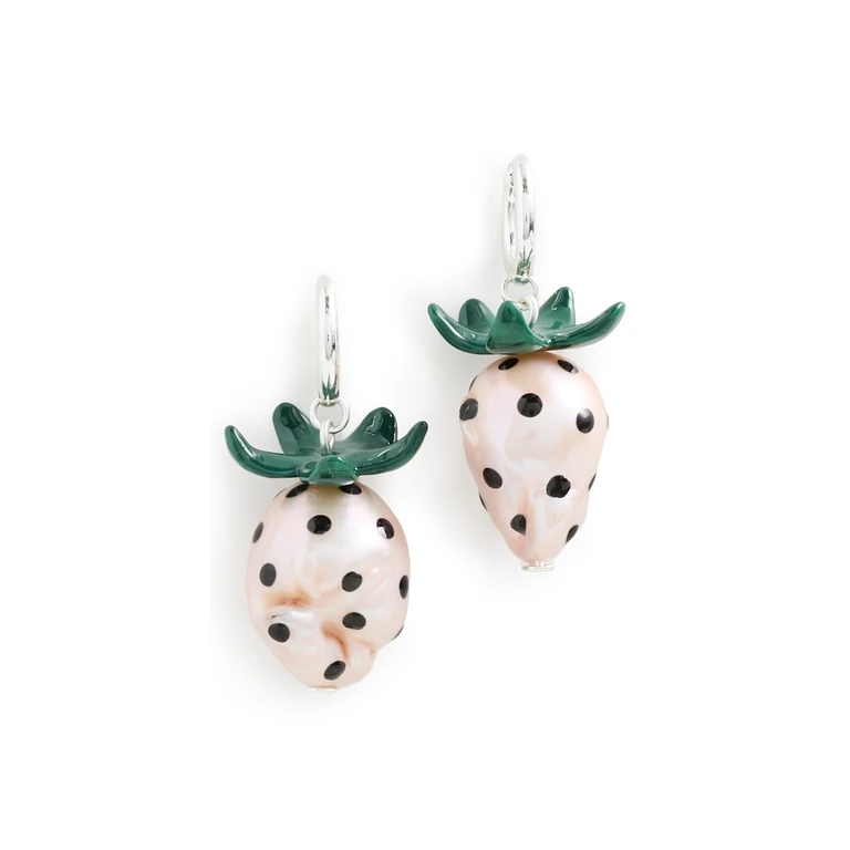 Tory Burch Curiosity Strawberry Earrings Light Silver/Pink One Size
