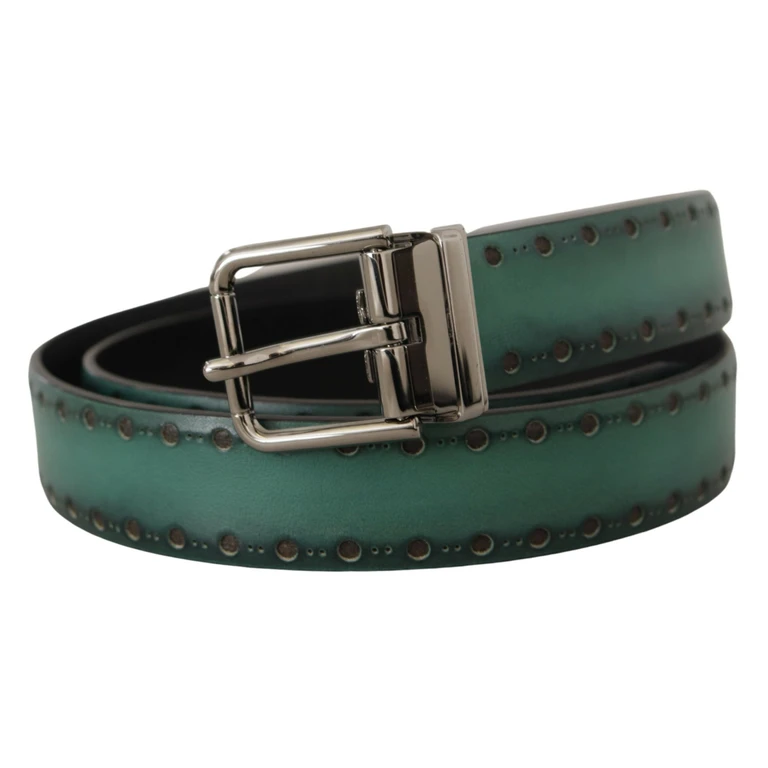 Dolce & Gabbana Green Giotto Leather Silver Metal Buckle Belt - Men