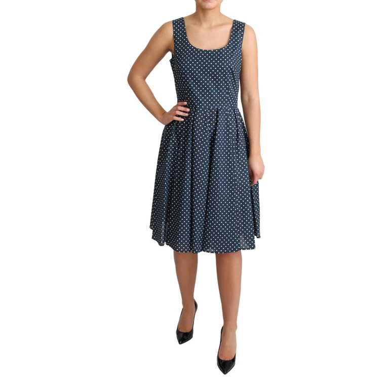 Dolce & Gabbana Blue Dotted Cotton A-Line Gown Dress - Women