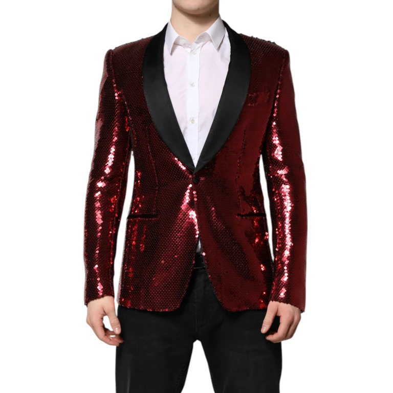 Dolce & Gabbana Red Sicilia Sequin Embellish Blazer Jacket Nylon Clothing - Men