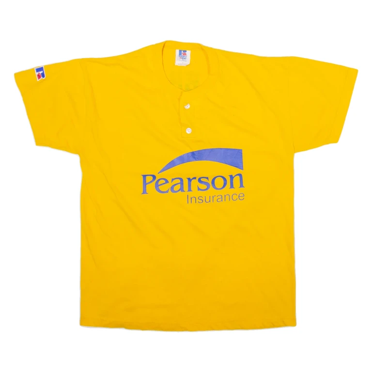 RUSSELL ATHLETIC Mens T-Shirt Yellow Button Neck M
