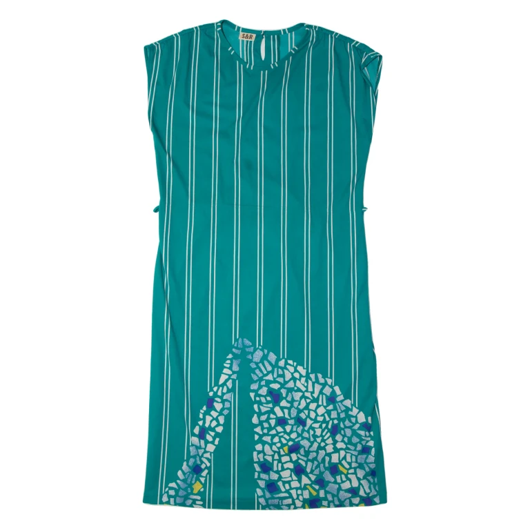 S&R Womens A-Line Dress Blue Striped Sleeveless Midi L