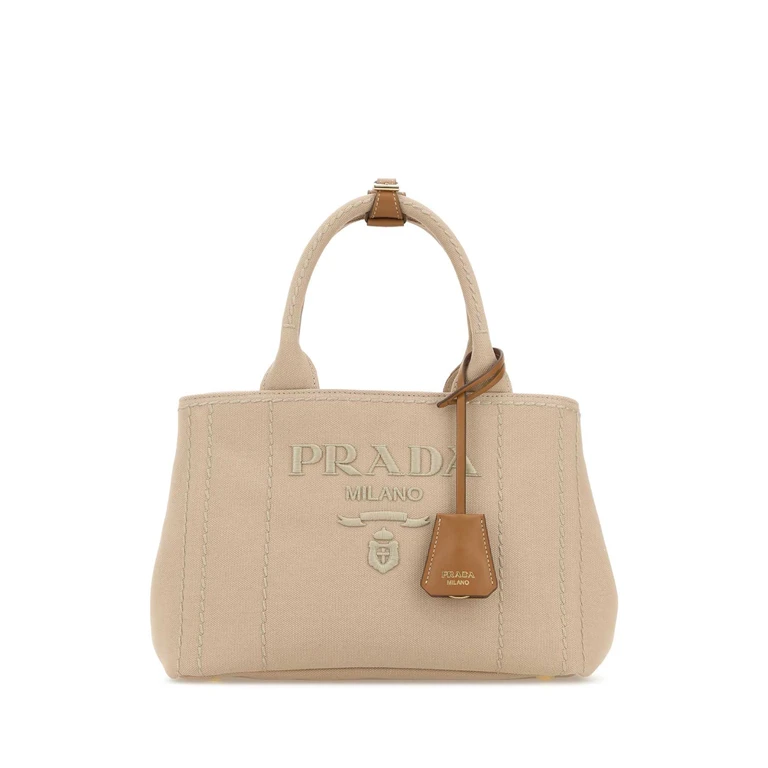 Beige Canvas Small Prada Jardiniã¨re Handbag Corda Borse A Mano - Women