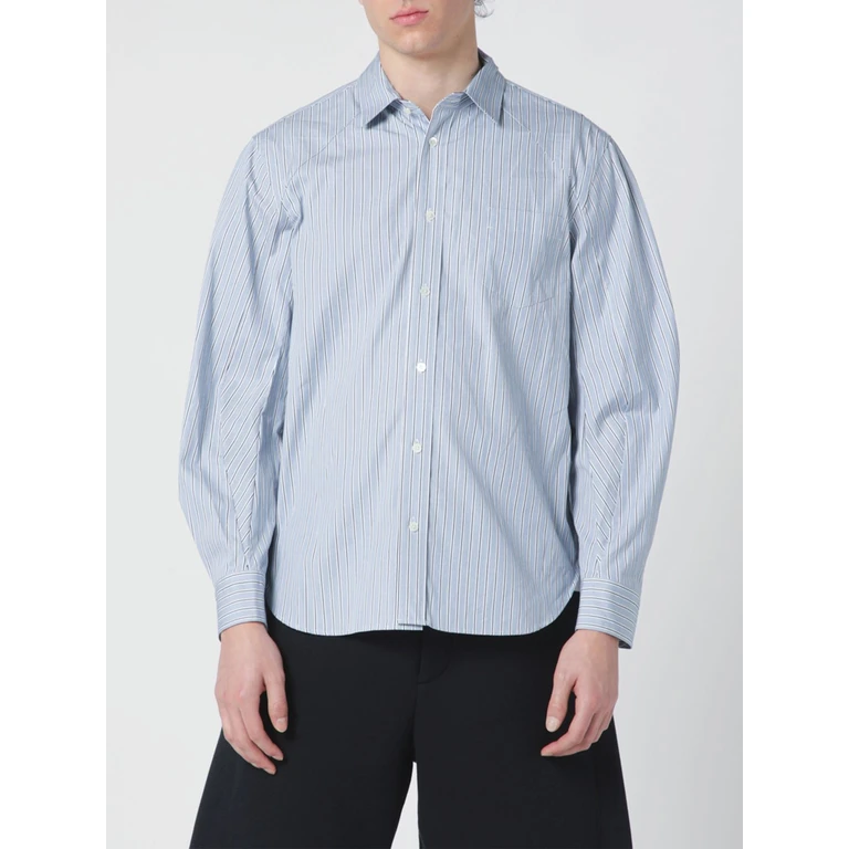 Striped Cotton Shirt with Balloon Sleeves (2603934458)