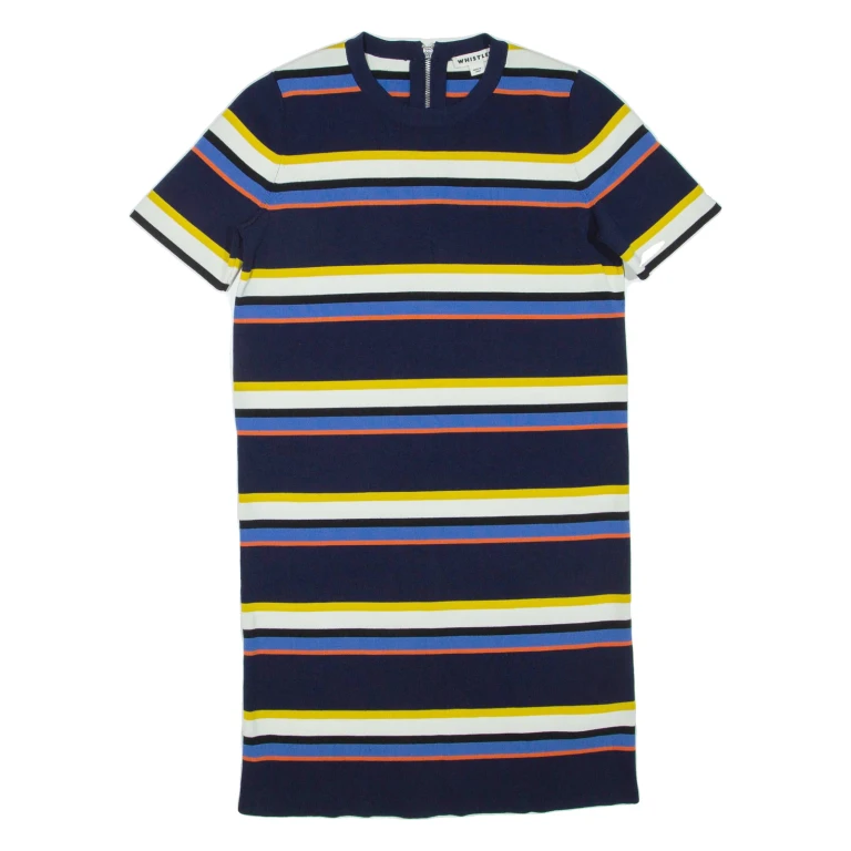 WHISTLES Womens T-Shirt Dress Blue Striped Short Sleeve Knee Length M