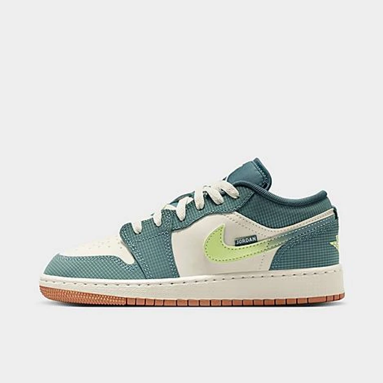 Jordan Big Kids Air Retro 1 Low SE Casual Shoes in Sea Glass/Hasta/Gum Medium Brown Size: 3.5