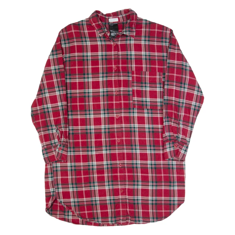 H&M Oversized Womens Shirt Dress Red Check Long Sleeve Knee Length M