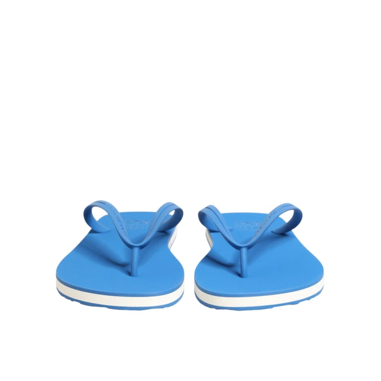 Dolce & Gabbana Blue White Logo Beachwear Flats Slipper Shoes And Rubber - Men