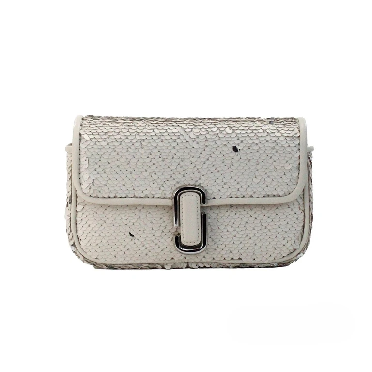 Marc Jacobs The Mini J Shoulder Bag Cream Sequined Crossbody Silver Leather - Women
