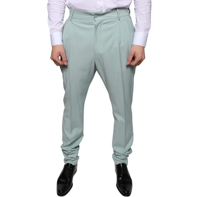 Mint Green Cotton Dress Pants Elastane - Men