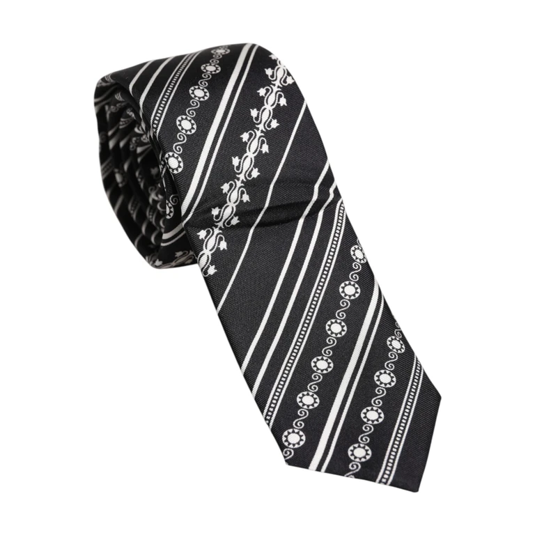 Dolce & Gabbana Black White Stripes Silk Adjustable Necktie Tie And - Men