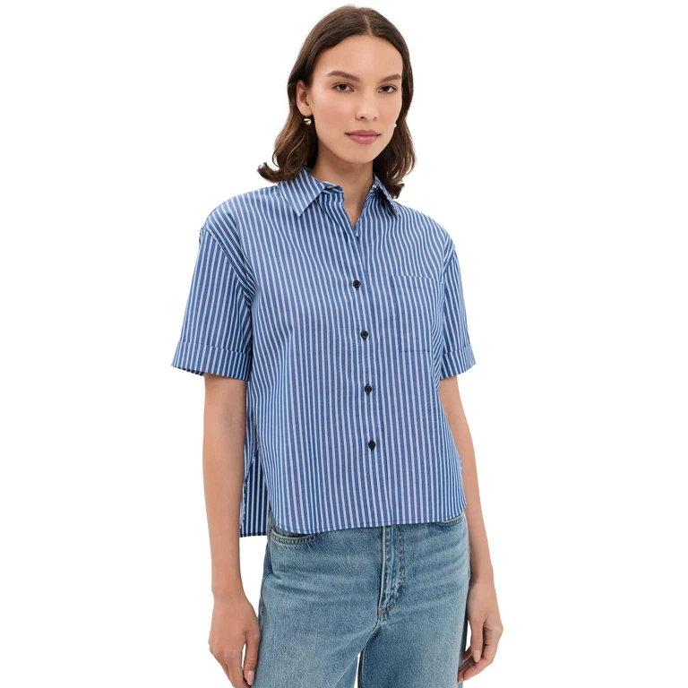 rag & bone Connie Short Sleeve Stripe Shirt Blue Stripe S