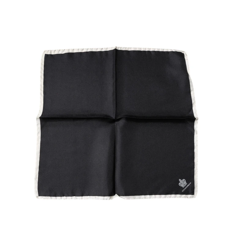 Black Crown Logo Square Handkerchief Scarf Silk - Men