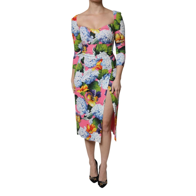 Dolce & Gabbana Multicolor Floral Side Slit Midi Dress Viscose Elastane - Women
