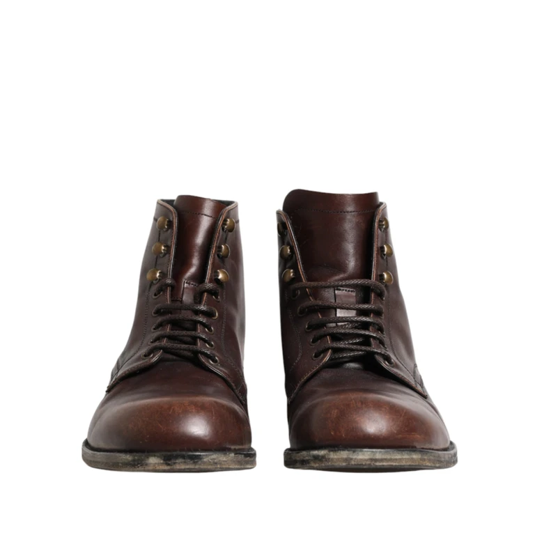 Dolce & Gabbana Brown Lace Up Short Ankle Boots Men Shoes Leather - Men
