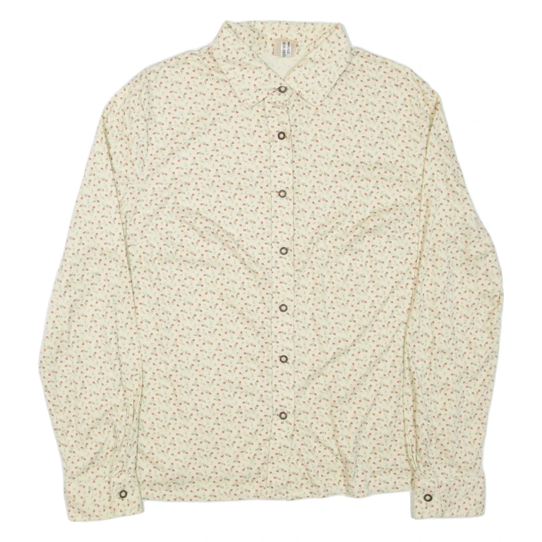 Womens Printed Shirt Beige Collared Long Sleeve Floral M