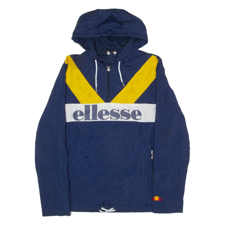 ELLESSE Womens Pullover Jacket Blue Nylon Hooded Chevron UK 10