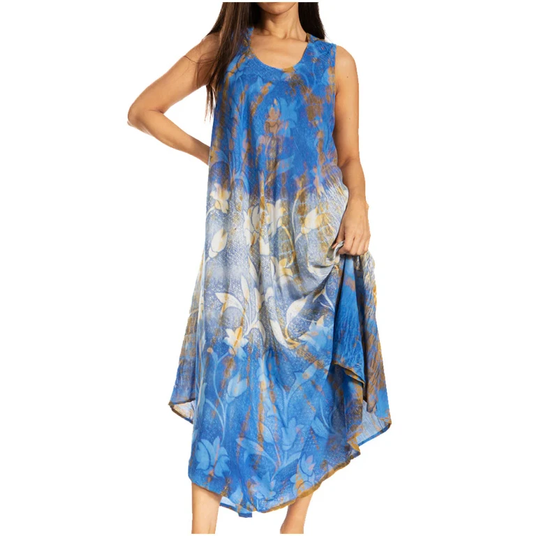 Sakkas Ombre Floral Tie Dye Tank Sheath Caftan Rayon Dress