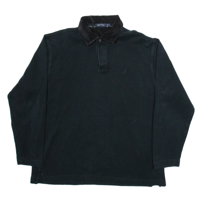 NAUTICA Mens Jumper Black Button Neck Tight Knit XL