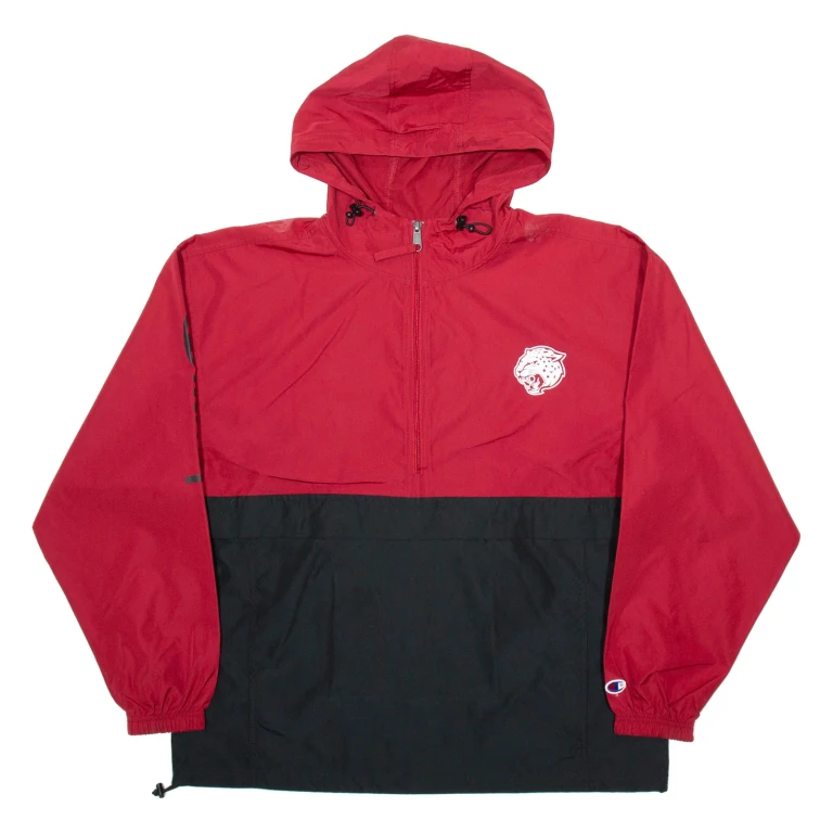 CHAMPION Hillcrest High Mens Anorak Jacket Red USA Hooded Colourblock L