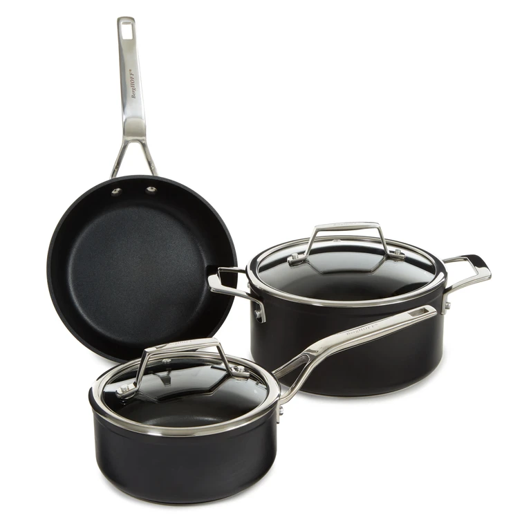 Essentials 5Pc Nonstick Hard Anodized Cookware Set For Two With Glass lid, Black