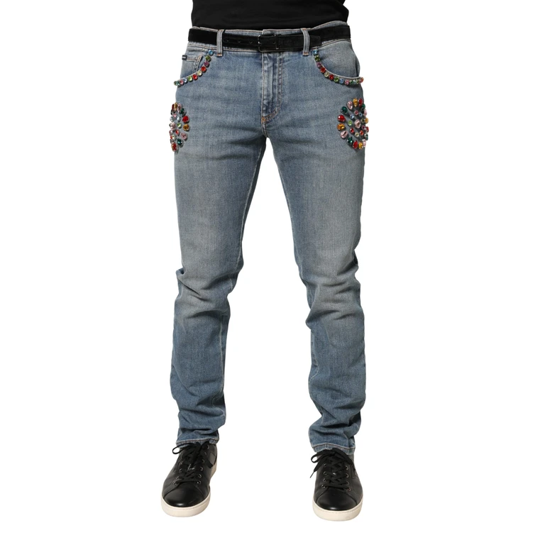 Dolce & Gabbana Blue Embellished Loose Cotton Men Denim Jeans Elastane Clothing - Men