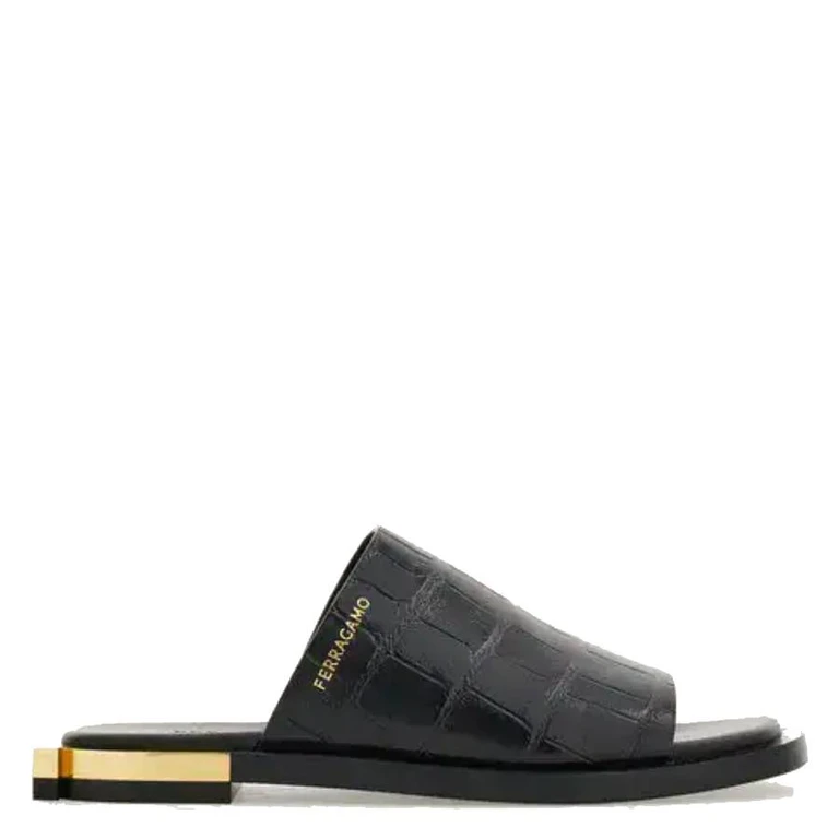 Ferragamo Gancini Heel Aline Leather Slides
