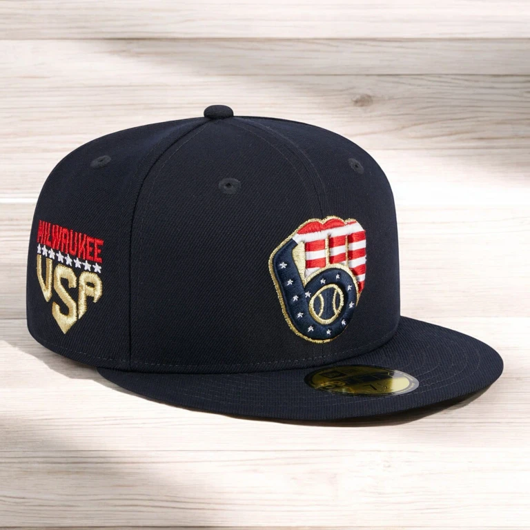 Men's MLB Milwaukee Bucks 5950 July 4Th Fitted Navy