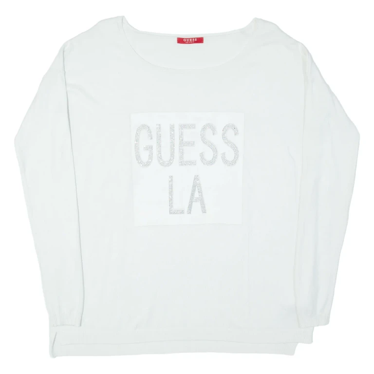 GUESS Womens Jumper White Tight Knit S