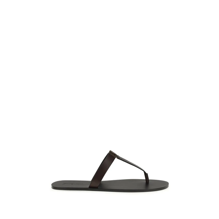 Saint Laurent Brown Calf Leather Bos Taurus Flat Sandals - Men
