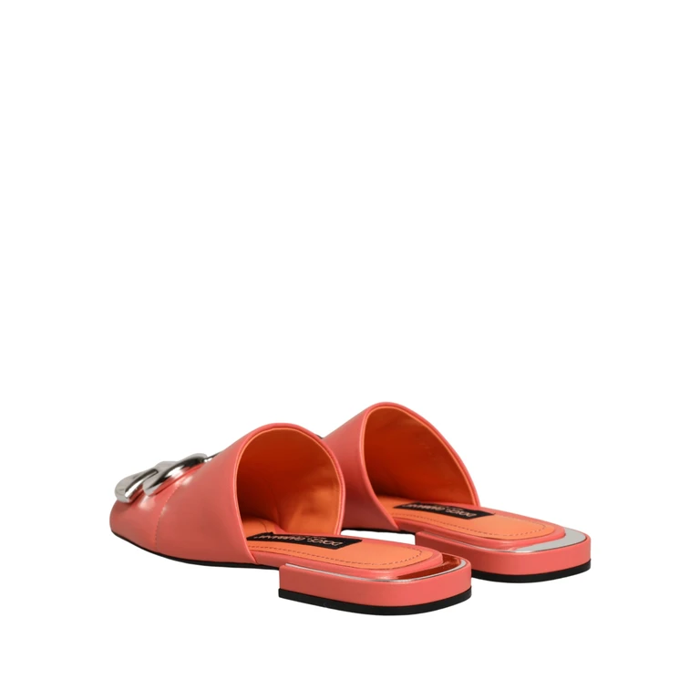 Dolce & Gabbana Orange Dg Logo Leather Flats Sandals Shoes Lamb - Women