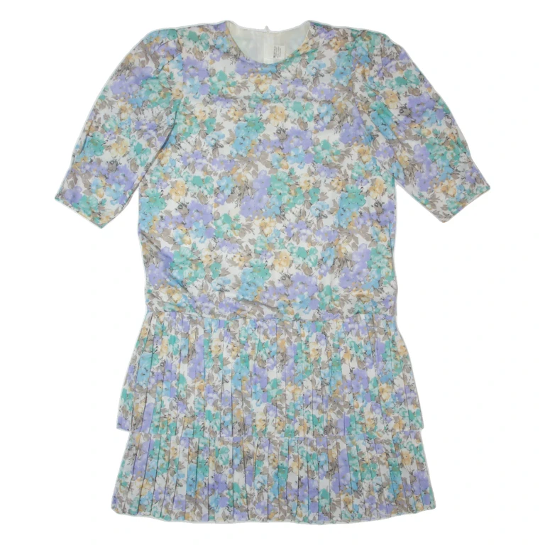 Womens Shift Dress Cream 80s Floral Midi XL