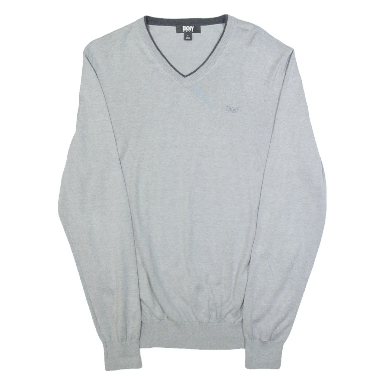 DKNY Golf Mens Jumper Grey V-Neck Tight Knit L